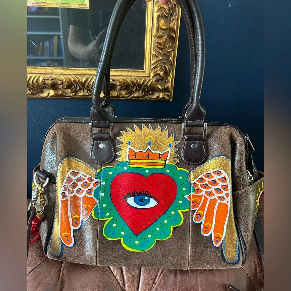 SOLDSOLDSOLD Leather hand painted vintage Piel bag - Picture 6 of 10